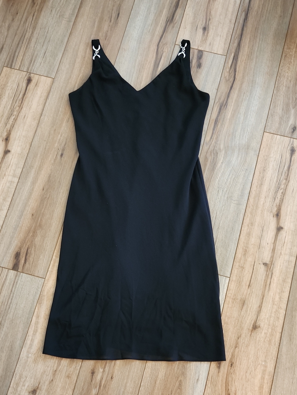 Vintage Sheri Martin Black Midi Dress Sleeveless Womens Sze 12 Diamond Accents